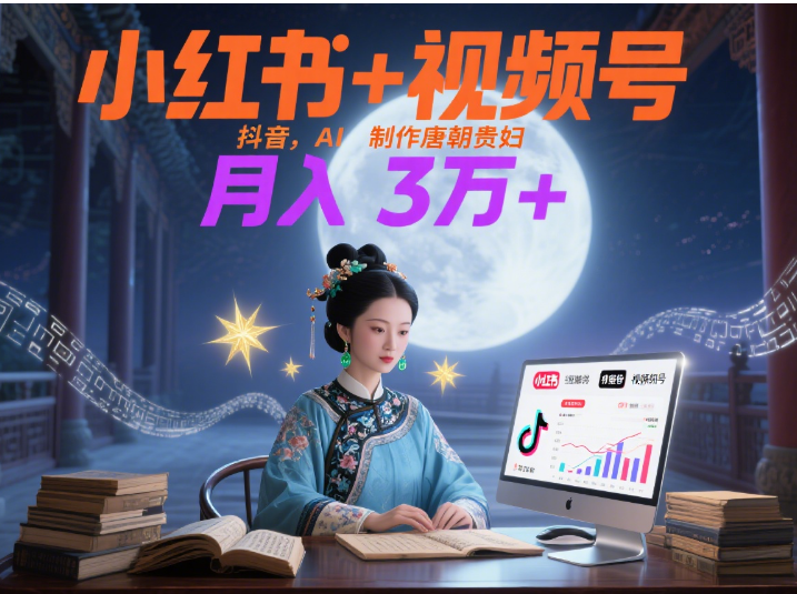 小红书+视频号+抖音，AI轻松制作唐朝贵妇IP，毒鸡汤、励志、减肥瘦身、养生赛道轻松切入，每天30分钟，轻松产出N条，月入3万+ 网创吧-网创项目资源站-副业项目-创业项目-搞钱项目网创吧
