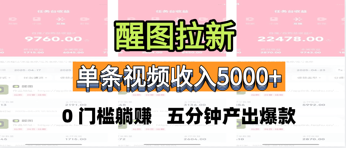 醒图拉新，0 门槛躺赚，五分钟产出爆款，单条视频收入5000+网创吧-网创项目资源站-副业项目-创业项目-搞钱项目网创吧