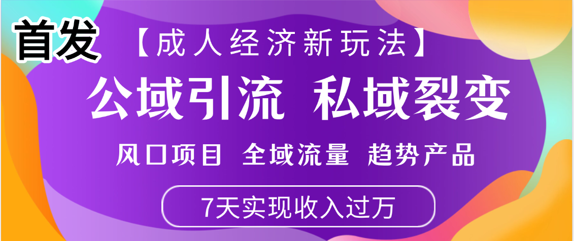 首发：【成人经济新玩法】市面独家玩法，风口项目、全域流量、趋势产品，7天实现月入过万网创吧-网创项目资源站-副业项目-创业项目-搞钱项目网创吧