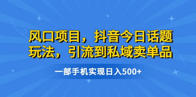 风口项目，抖音今日话题玩法，引流到私域卖单品，一部手机实现日入500+网创吧-网创项目资源站-副业项目-创业项目-搞钱项目网创吧
