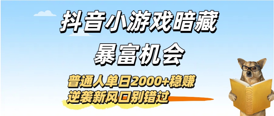 抖音小游戏暗藏暴富机会！普通人单日2000+稳赚，逆袭新风口别错过网创吧-网创项目资源站-副业项目-创业项目-搞钱项目网创吧